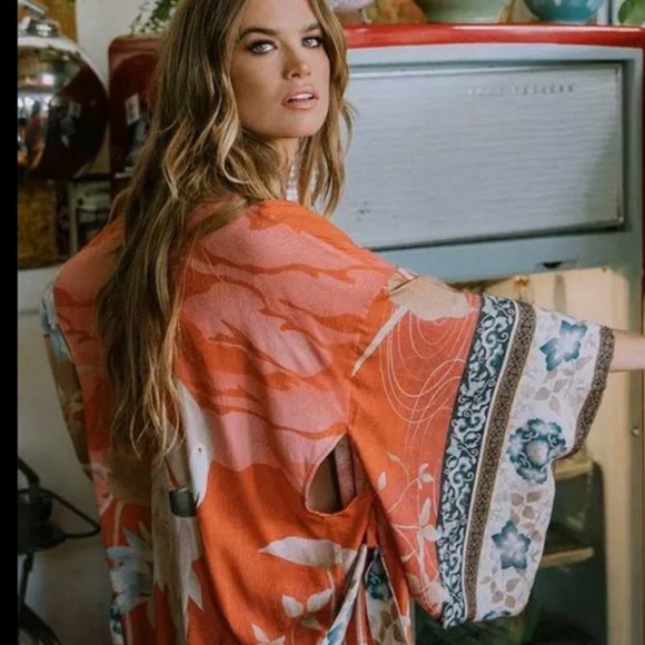 651 Floral Bohemian Gypsy Resort Beach Maxi Kimono - Picture 2 of 4